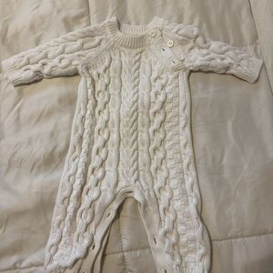 Hope And Henry Cozy Cream Cable Knit Baby One Piece 0-3 M